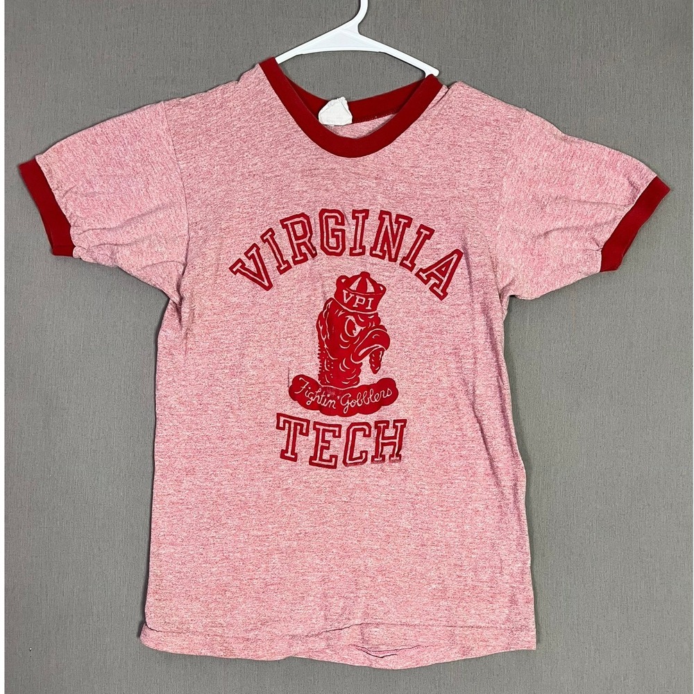 Vintage Ringer Virginia Tech Fighting Gobblers T-Shirt Small Red NCAA Vintage